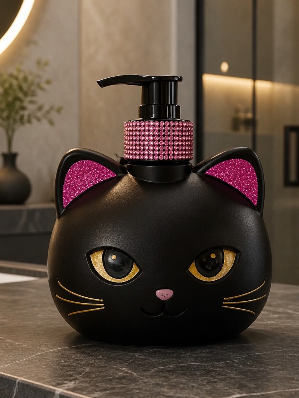 Black Cat Foaming Hand Soap Dispenser with Pink Accents